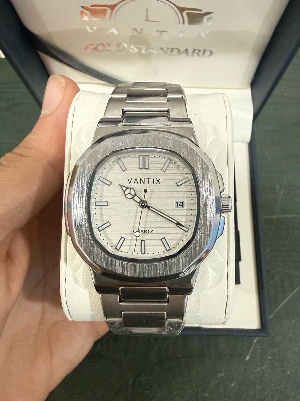 Men's Silver Stainless Steel Watch with Silver Dial